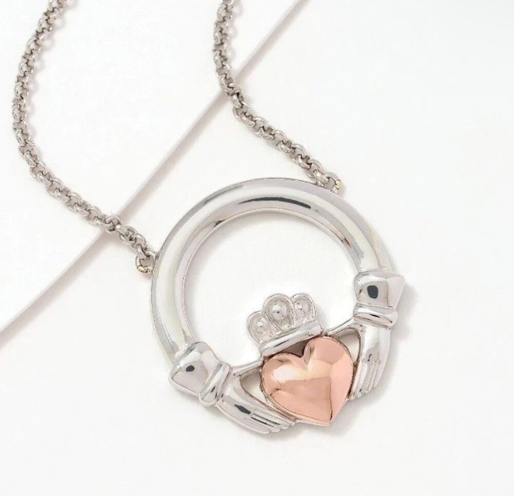 Solvar Sterling Silver Clad Necklace with Rose-Gold-Plated Heart